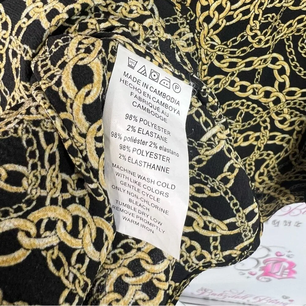 Michael Kors blouse chains ⛓️‍💥 link chain link Black Gold Chain Print Blouse